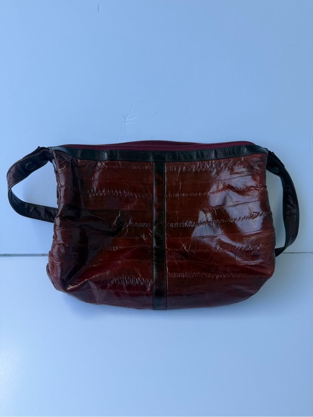 Vintage Delane Handbags Bright RED Eel Skin Purse Shoulder Bag Korea
